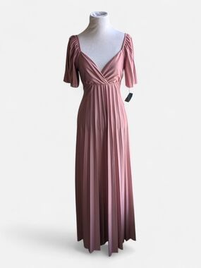 ASOS Dusty Rose Pleated Maxi Dress with V-Neck